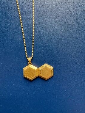 Madewell Gold Double Locket Necklace Geometric Pendant Adjustable